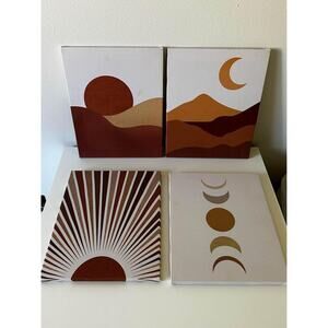 Brand New Set of 4 Boho Neutral Sun Moon Canvas Prints